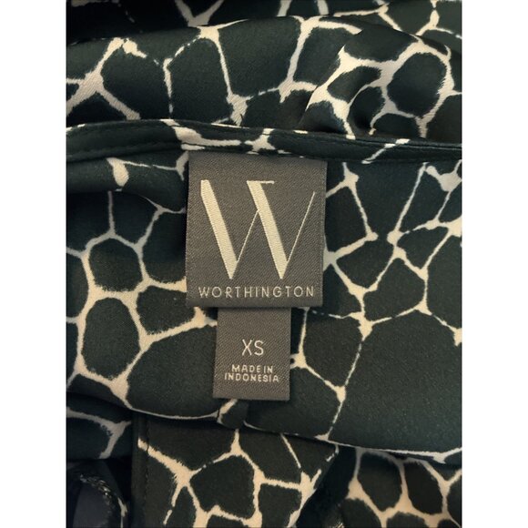 Worthington Womens Size XS Wrap Blouse Green White Animal Print Long Sleeve Top - Picture 6 of 7